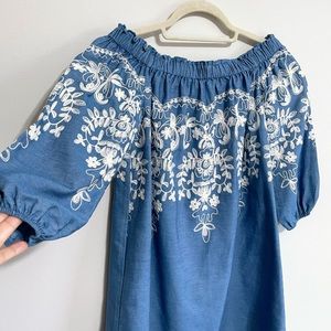 Papaya A-Line Embroidered Dress in Cotton Blend Off The Shoulder for Beach Wear
